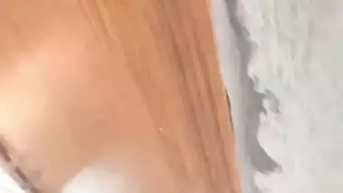 Young maid nude bath and drying her body with towel